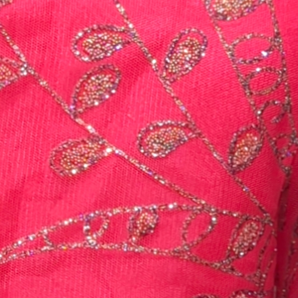 Designed Handmade Pink Embellish Flower Pattern Gold Sparkle Trimmed  Size S - Picture 7 of 16